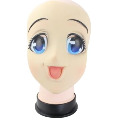 Big Eyes Girl Half Head Latex Mask Kigurumi Mask cartoon Cosplay Japanese Anime Role Lolita Mask Crossdress Doll