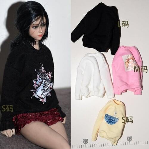 1/6 Scale Female clothing fashion Printed pattern hoodie Sweater Black white pink yellow fit 12'' tbleague ph action figure doll