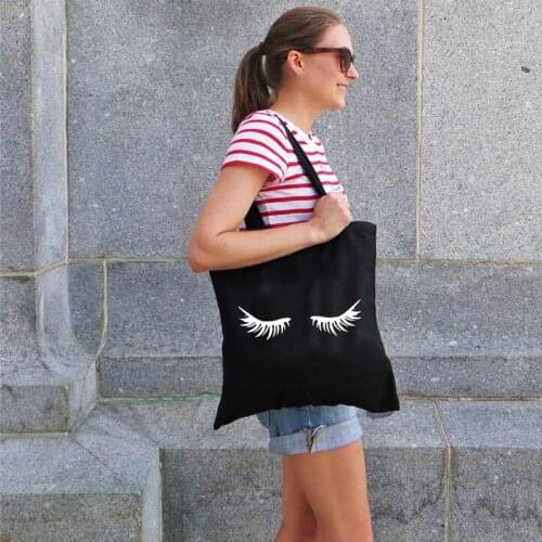 Eyelash Printing Fashion Women Shopping Totes Bag Black Shoulder Canvas Bag Female Shopper Eco Reusable Casual Travel Bags Tote