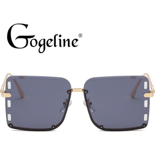 Fashion Rimless Sunglasses for Women Men Retro Rectangular Sun Glasses Summer Green UV400 Lens Gold Metal Frame High Quality