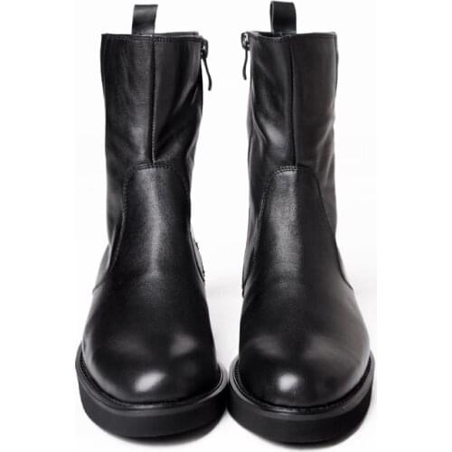 Italian Brand Mens Punk Mid Calf Boots Luxury Genuine Leather Boots Fashion Rock Platform Flats Motor Biker Male Shoes