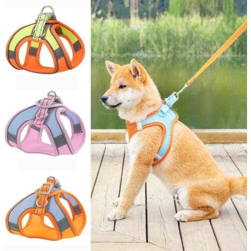 Pet Harness Leash Set For Chihuahua Pug Small Medium Nylon Mesh Puppy Cat Dog Harnesses Vest Reflective Walking Lead Leash 2021