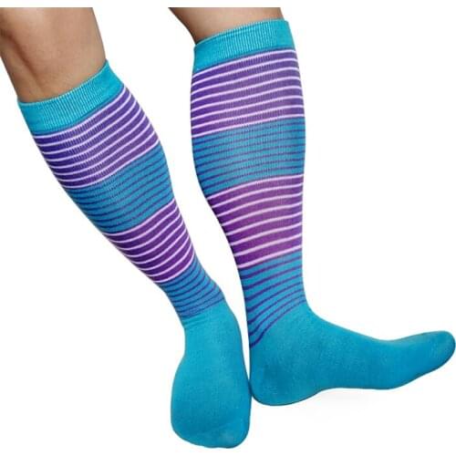 Men Cotton Knee High Socks Cross Stripe Sky Blue High Quality Brand Male Socks Stocking Softy Breathable Man Hose Socks