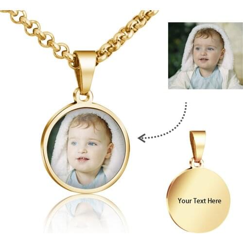 Stainless Steel Personalized Custom Photo Text Necklace Rose Gold Silver Color Round Heart Rectangle Shape Pendant Mothers Gift