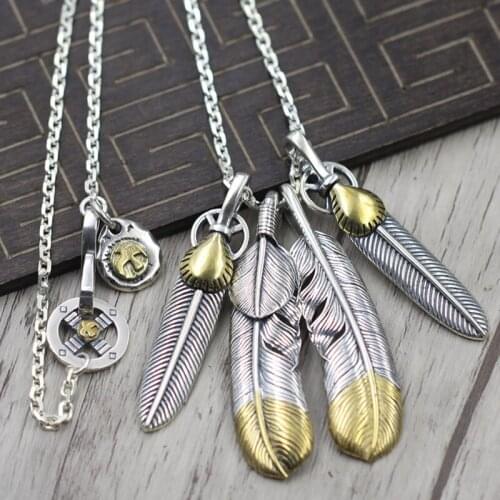 S925 Sterling Silver Vintage Thai Silver Takahashi Goros Handmade Feather Set Necklace Male And Female