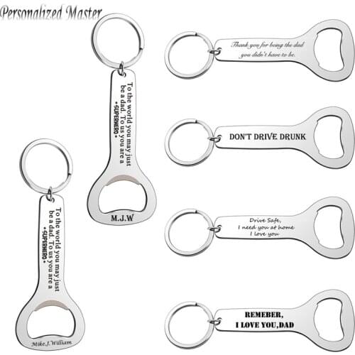 Personalized Master Engraved "To the world……you are a SUPERHERO" Bottle Opener Keyring Custom Texts Keychain Fathers Day Gift
