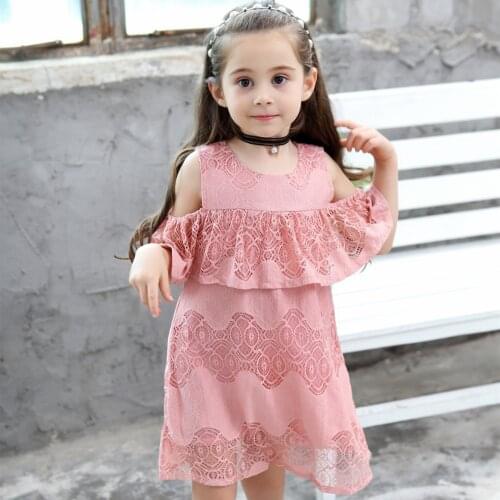 Lace Flower Dress Girl Ruffle Casual Girls Dress Summer Cute A Line Short Sleeve Princess Dresses For 2 4 6 8 Years Girl Clothes