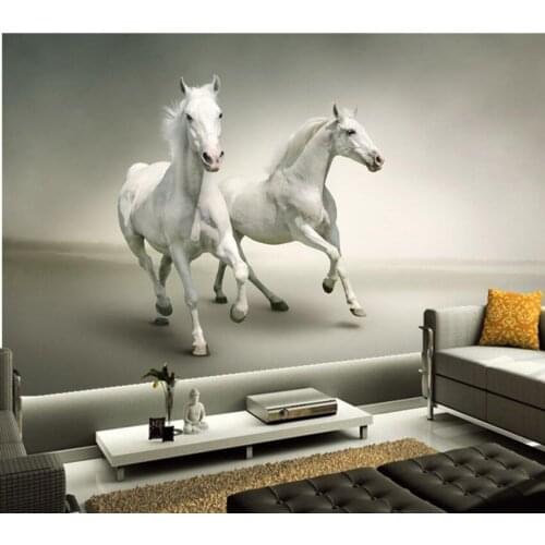 Custom 3d mural, Two beautiful running white horses papel de parede,hotel restaurant living room sofa TV wall bedroom wallpaper