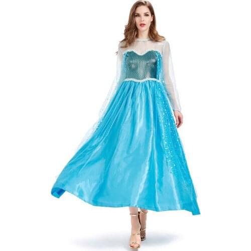 Blue Fairy Tale Women Princess Movie Cosplay Female Halloween Queen Costumes Carnival Purim Parade Stage Role Play Party Dress