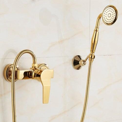 Bathroom Shower Faucet Set Hot & Cold Gold Solid Brass Shower Faucet Shower Mixer Wall Mounted European Style