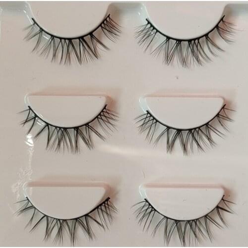 Fine Natural False Eyelashes Crossover, Nude Makeup Natural 3 Pairs of Eyelashes Transparent Stem