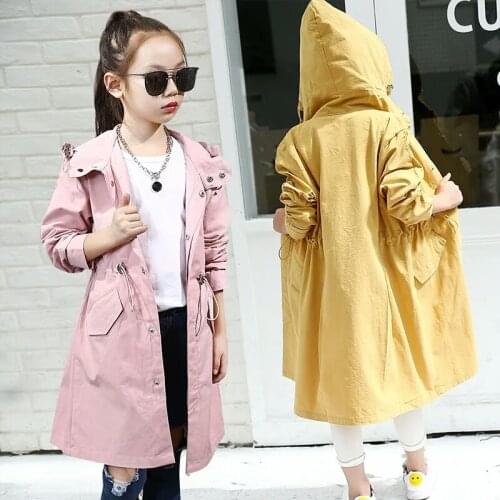 Teenage Trench Coat For Girls Clothes Autumn Kids Hooded Long Jacket Windbreaker Children Clothing girl Outerwear5 6 8 10 12Year