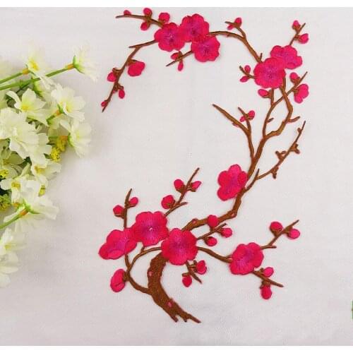 Iron On Embroidered Patches For Dress Plum Flower Appliqued Diy Trims Apparel Accessories 28*19cm