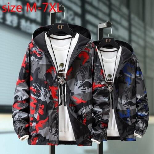 New Arrival Fashion Men Coats Spring Autumn Camouflage Cap Jacket Thin Large Windbreaker Casual Print Plus Size MLXL2XL-6XL 7XL