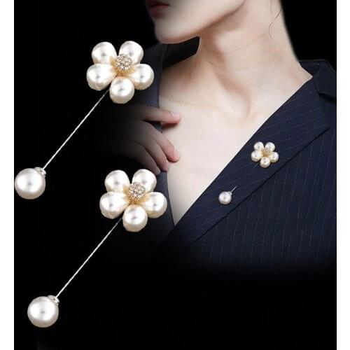 High Quality Vintage Gold Brooch Pearl Flower Pins Double Head Simulation Pearl Large Big Brooche For Women Wedding Jewelry Gift
