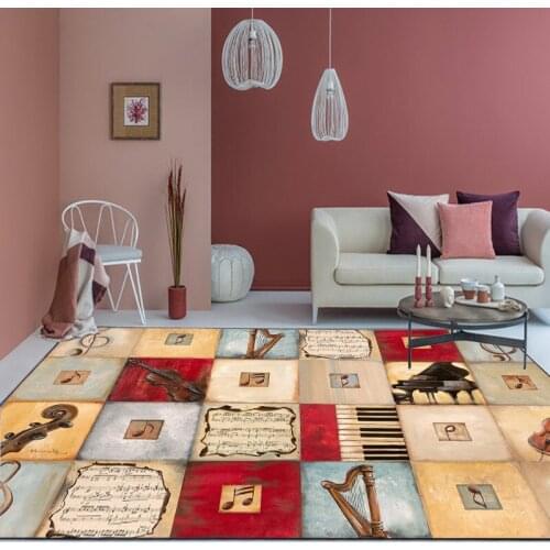 Vintage Music Note Carpets Cello Harp Pattern Tea Table Rug Anti slip Child Carpet Mats Bedroom Bedside Rugs Large Size