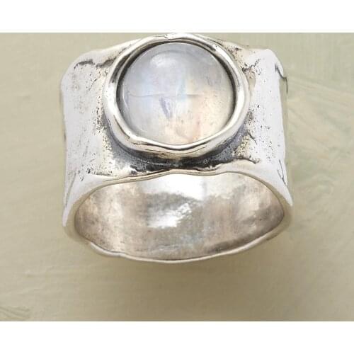 Vintage Bohemian Moonstone Wedding Rings for Women White Gold Color Retro Large Big Stone Promise Rings Statement Girls Jewelry