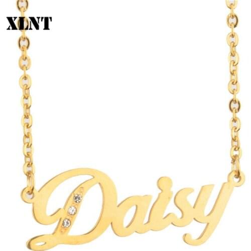 XLNT Daisy Name Necklace New Personalized Pendant Necklace Stainless Steel Custom Name Plate Necklace Letters Jewelry
