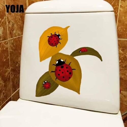 YOJA 21X22.1CM Cartoon Wall Decal Living Room Home Decor Toilet Sticker Ladybug Of Autumn Leaves T5-1042