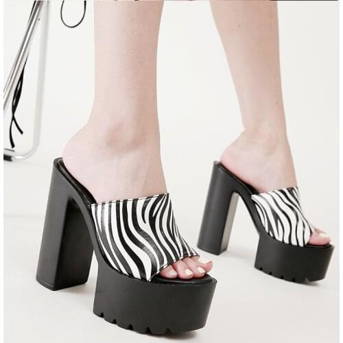 Ladies Slippers Summer European And American Sexy Striped Thick-Soled Elegant Fish Mouth Shoes Fashion With Waterproof Platform