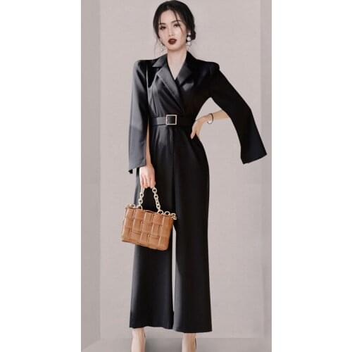 Jumpsuits Women Spring New Arrival Korean Style Notched Neck Long Slim Full Length Jumpsuits Overalls for Women