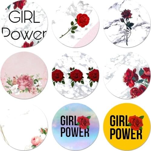 Red Rose Power Girl Marble Icons Pins Badge Decoration Brooches Metal Badges For Clothes Backpack Decoration 58mm