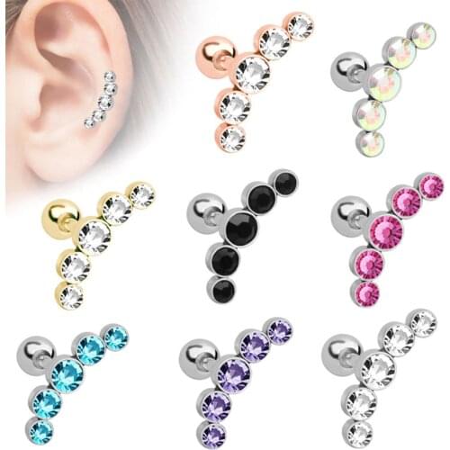 1Pc Crystal Gem Ear Tragus Rings 16G Stainless Steel Bar Ear Piercing Cartilage Helix Piercing Women Men Body Piercing Jewelry