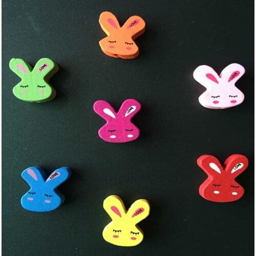 100pcs Mixed Multicolor Cute Rabbit Wood Beads 20x20mm
