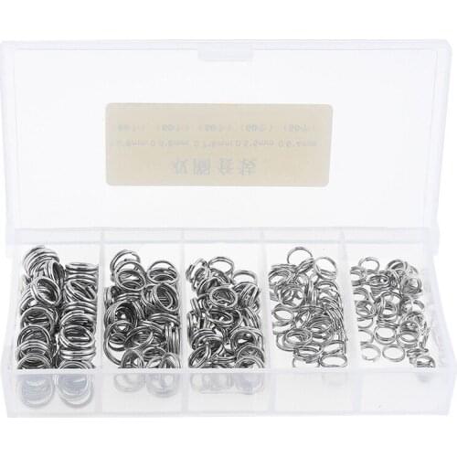 250Pcs Stainless Steel Double Loop Fishing Ring Split Clip Swivel Quick Change Hook Connector Fishing Lure Bait Tool with Box