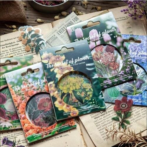 30pcs/bag Creative Retro Flower Wish Sticker Hand Account DIY Material Decoration Sticker Label Cute Office School Stationery