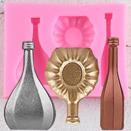 3D Wine Bottle Silicone Mold Chocolate DIY Party Fondant Cake Decorating Tools Cupcake Topper Candy Clay Soap Resin Moulds