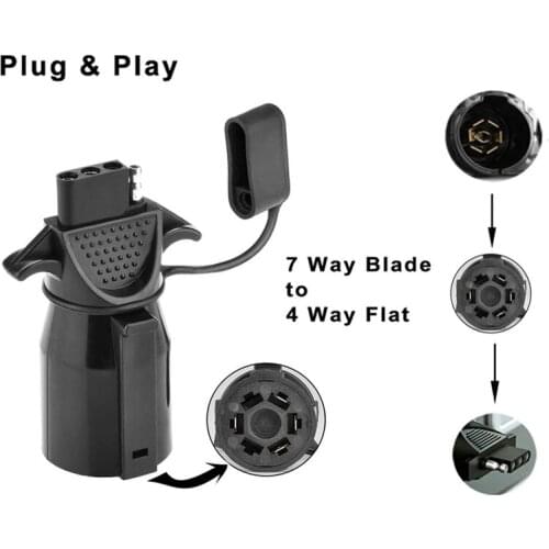 7 Way Blade to 4 Way Flat Trailer Adapter Weatherproof Female Trailer Connector Plug, 7 Pin to 4 Pin Trailer Converter