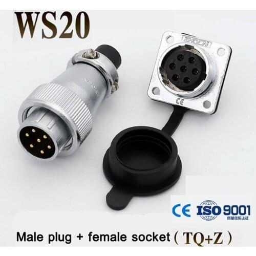 WS20 Aviation Air Plug Socket Reverse TQ/KZ WS20-2/3/4/5/6/7/912 Pins Electrical Power Cable Connector Square Seat
