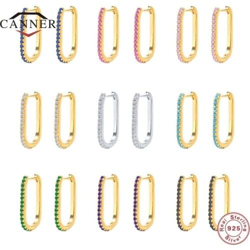 CANNER 925 Sterling Silver U-shaped Personality CZ Round Pierced Cartilage Hoop Earrings for Women Huggie Earring Fine Jewelry