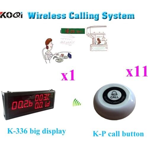 Wireless Restaurant Guest Paging System Table Call Bell Equipment CE Certification (1 display+11 call button)
