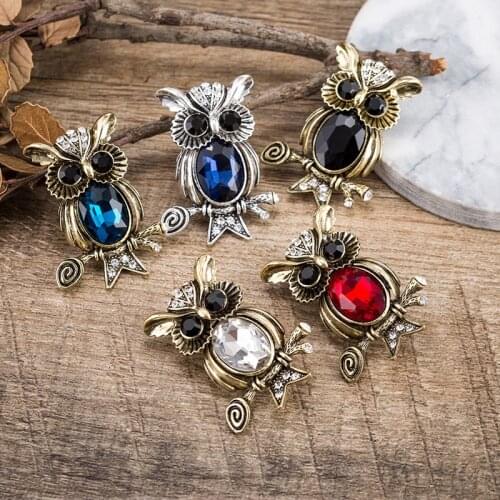 TDQUEEN Large Crystal Owl Brooches Antique Gold Color Pin Jewelry Luxury Animal Bird Pins and Brooches for Women