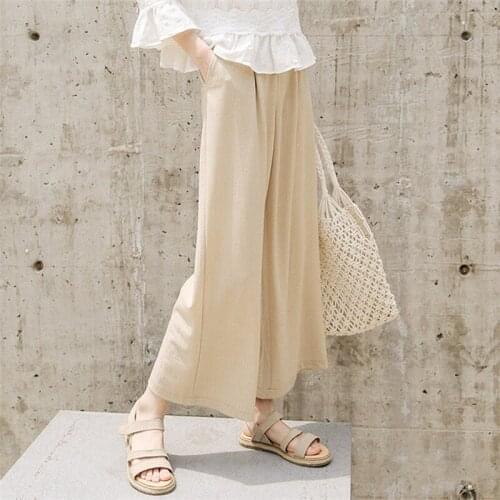 Mazefeng New 2020 Spring Summer Women Trousers Straight High Waist Elasticity Pleated Casual Wide Leg Ankle-Length Pants