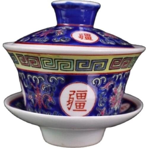 Jingdezhen Ceramic blue ground pastel bowl with boundless design pattern Collect ornaments