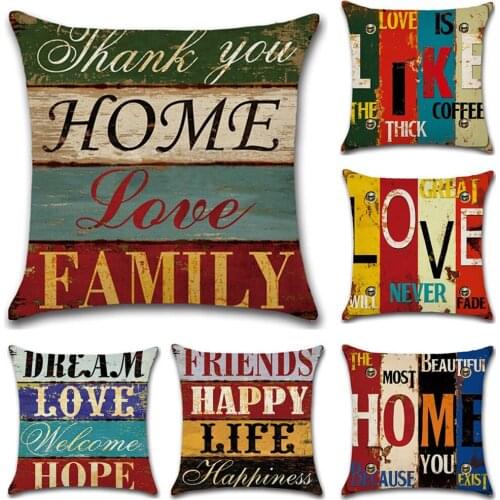 Decorative Throw Pillow Case Cover Vintage Style Letter Polyester Cushion Cover For Sofa Home Capa De Almofadas 45x45cm