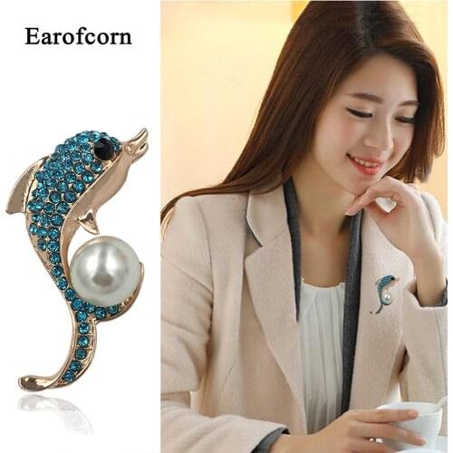 Earofcorn High Grade Bright Pearl Dolphin Ladies Rhinestone Fashion Brooches Clothing Accessories