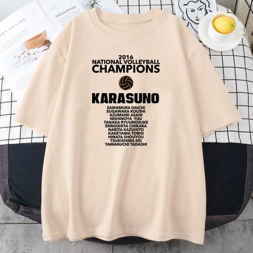Karasuno Champions Cool Letter Womens T-Shirt Harajuku O-Neck New T Shirts 2021 Summer Gothic Tshirt Hip Hop Casual Women Tops