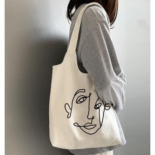 Harajuku Canvas Shopper Bags Women Ulzzang Korean Black Large Capacity Tote Bag Solid Color College White Reusable Shoulder Bags