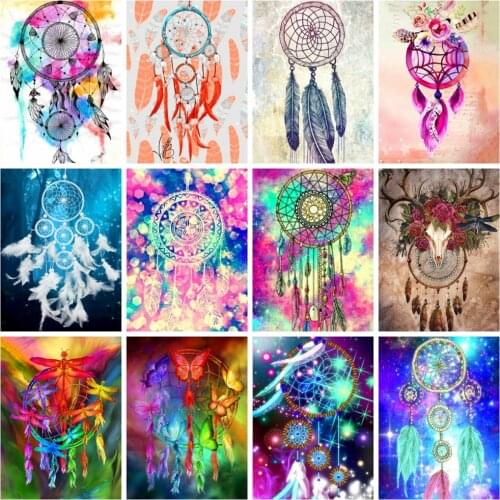 Huacan Diamond Art Painting Feather Scenery Full Square/round Diamond Mosaic Embroidery Dream Catcher Fantasy Home Decor