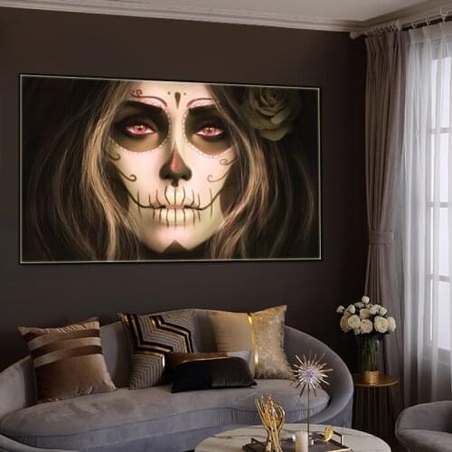 A painting for the wall ART canvas wall pictures Tattooed Skull Girl Room Decoration Posters For Bedside painting Hoom Cuadros