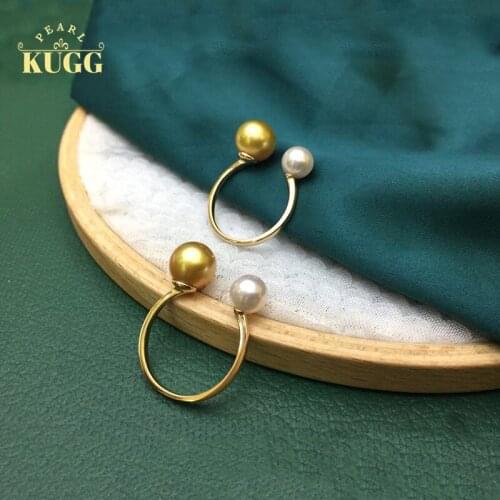 KUGG PEARL 18k Yellow Gold Rings AAAAA Natural South Sea Gold Pearl Bague Women Engagement Akoya Pearl Jewelry Customize