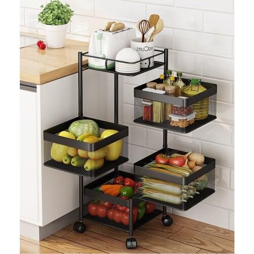 Kitchen Storage Shelf, Rotatable Multi-layer Fruit And Vegetable Rack, With Wheels, Movable Large-capacity Shelf
