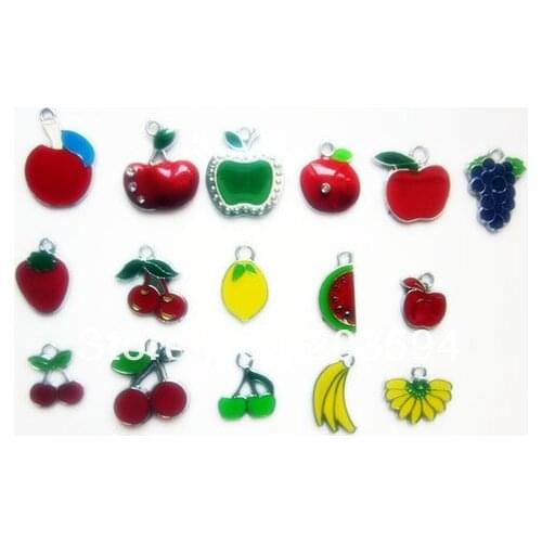 M7869 Wholesale 100Pcs/Lots Mixed Enamel Alloy Fruit Charms Pendant Fit For phone and key chain