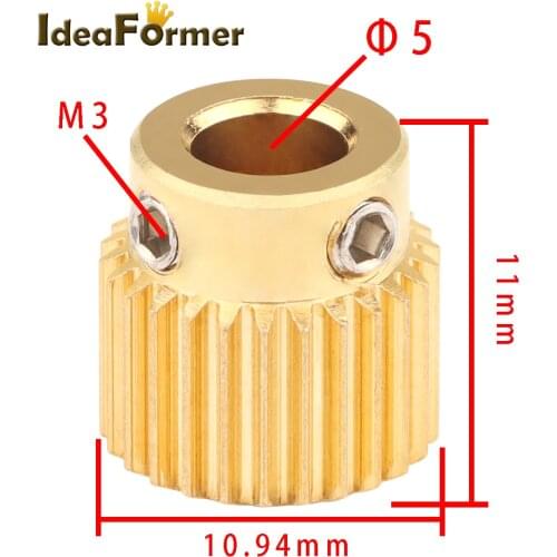 Copper Extrusion Head Gear 26 Teeth Bore 5mm 3D Printers Accessories Parts Diameter 11mm For MK8 Extruder Part 26Teeth Brass
