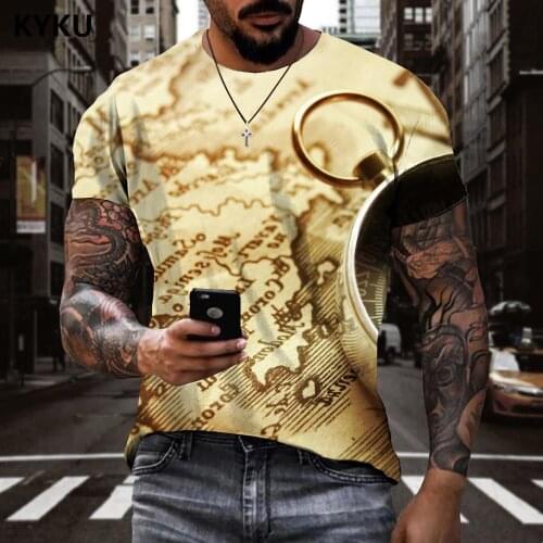 KYKU Brand Compass T-shirt Men Map Tshirt Printed Retro T-shirts 3d Street Tshirts Casual Short Sleeve summer New Streetwear