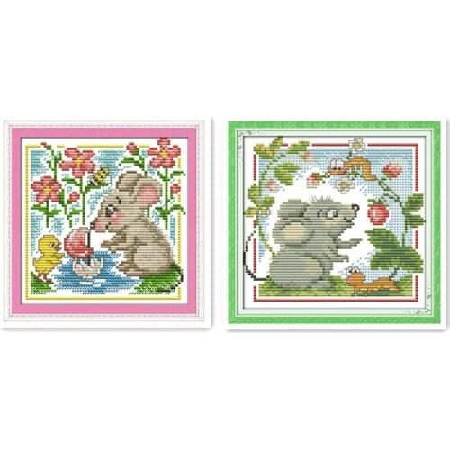 Mini small mouse pattern cross stitch kit, diy creative fun hand-sewing embroidery animal mouse pattern paintings